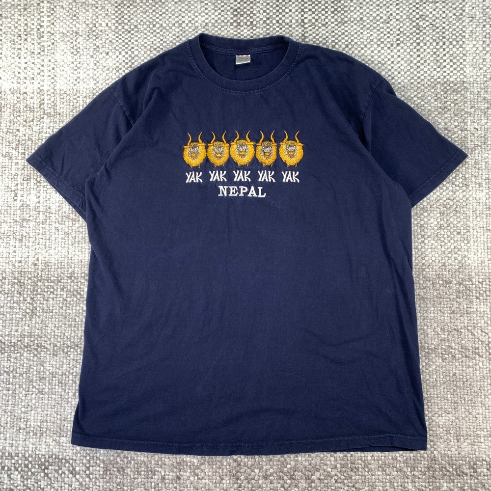 Dolphin T-Shirt Men 48 Navy Blue Yak Yak Yak Yak Yak Nepal Embroidered Graphic